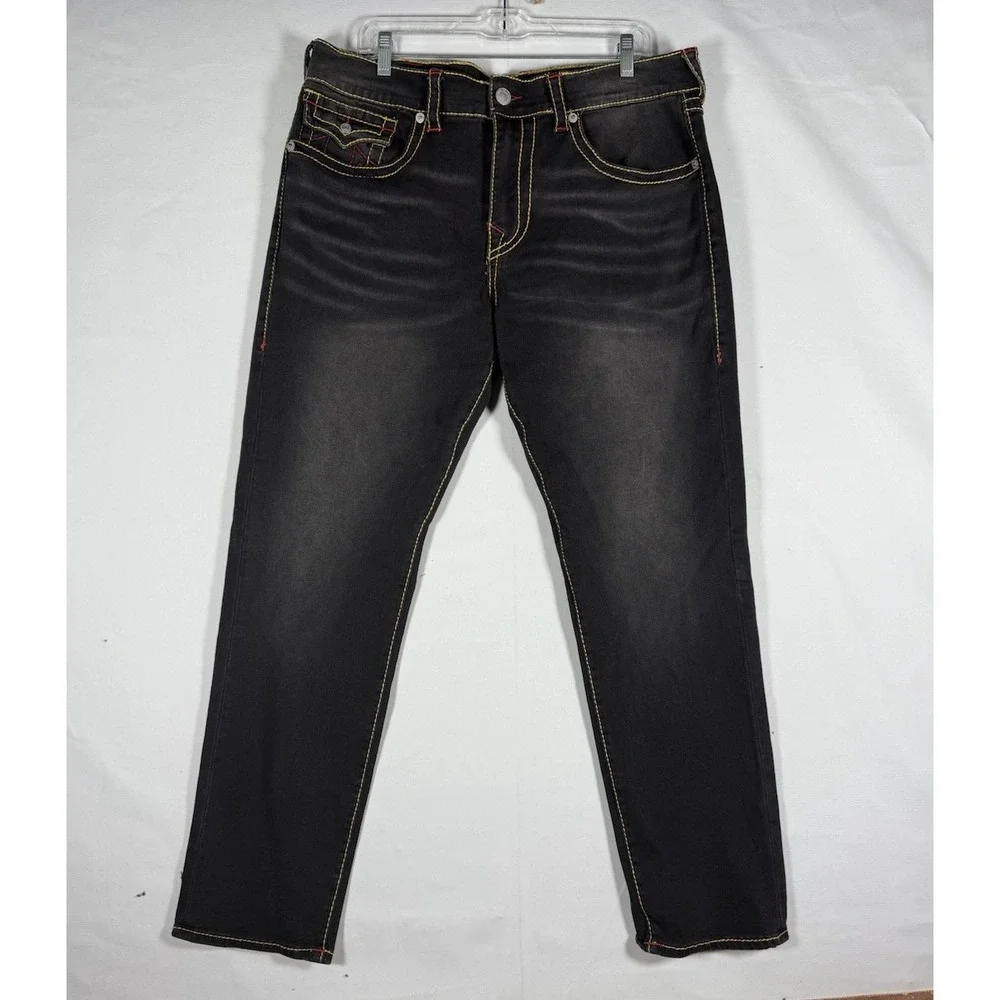 True Religion Geno Big T Flap Relaxed Slim Stretch Jeans Mens 36x32 Black